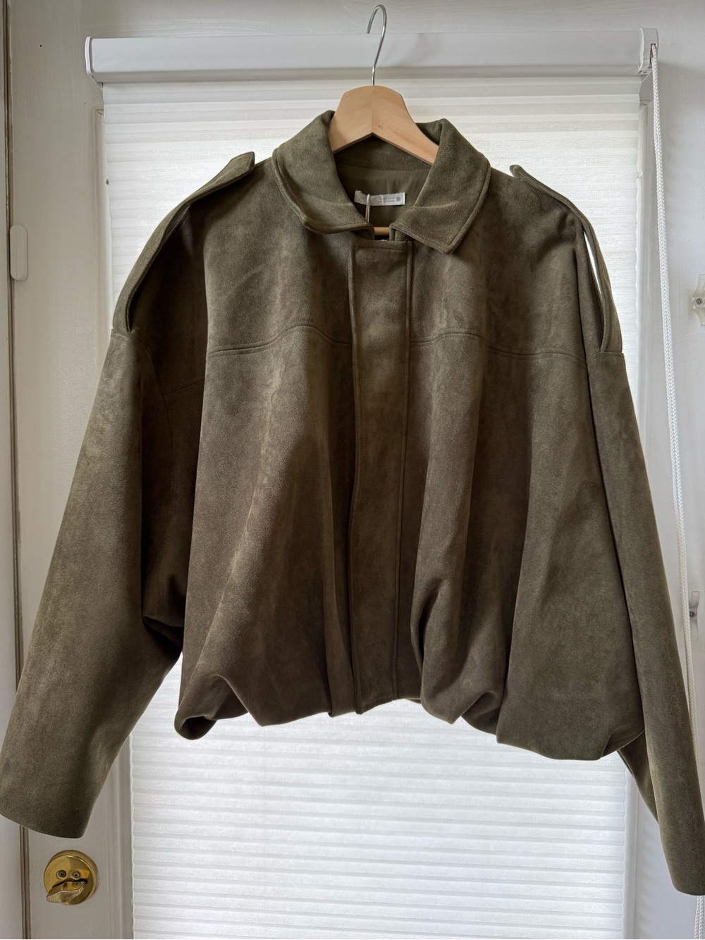Zara Olive Green Suede Bomber Jacket